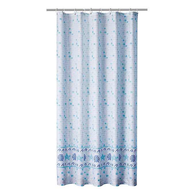 Aqualona Mosaic Blue Polyester Shower Curtain - W1800 x H1800mm - 76798 Large Image