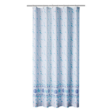 Aqualona Mosaic Blue Polyester Shower Curtain - W1800 x H1800mm - 76798  Profile Large Image