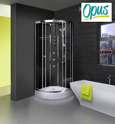 AquaLusso - Opus 01 - 800mm x 800mm Shower Cabin - Carbon Black Profile Large Image