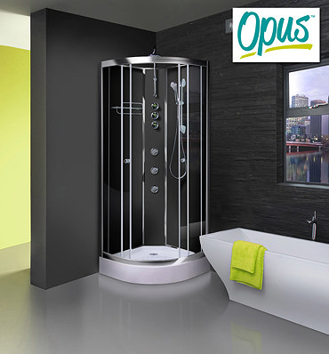 AquaLusso - Opus 02 - 900mm x 900mm Shower Cabin - Carbon Black Profile Large Image