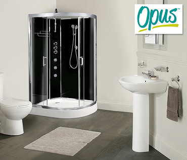 AquaLusso - Opus 04 - 1200mm x 800mm Offset Shower Cabin - Carbon Black Profile Large Image