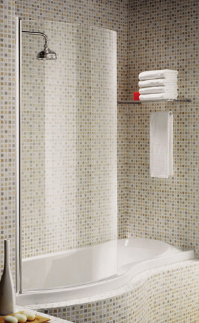 Aqualux - Elite Modern 1/2 Frame Curved Bath Screen - Polished Silver Large Image