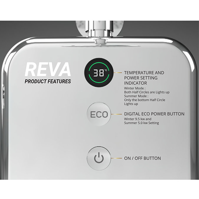 AQUAS Reva Flex Smart 9.5KW Chrome + White Electric Shower  Feature Large Image