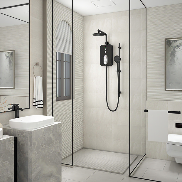 AQUAS Reva Flex Smart 9.5KW Matt Black Electric Shower  In Bathroom Large Image
