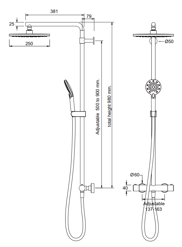 AQUAS Turbo 110 Thermostatic Shower System - Brushed Brass