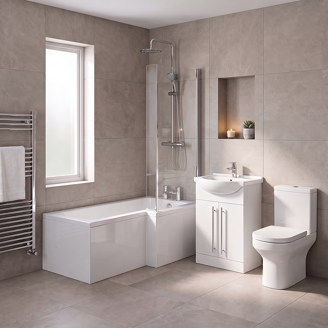 AquaSure Cove L-Shaped Waterproof Chrome Round Complete Bathroom Suite