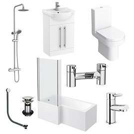 AquaSure Cove L-Shaped Waterproof Chrome Round Complete Bathroom Suite