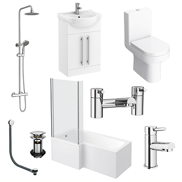 AquaSure Cove L-Shaped Waterproof Chrome Round Complete Bathroom Suite
