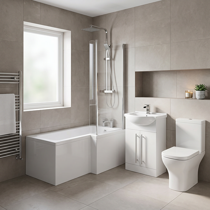 AquaSure Cove L-Shaped Waterproof Chrome Square Complete Bathroom Suite