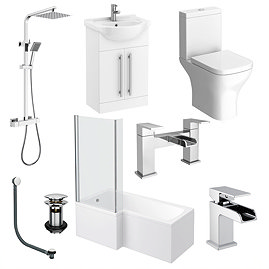AquaSure Cove L-Shaped Waterproof Chrome Square Complete Bathroom Suite