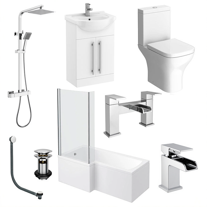 AquaSure Cove L-Shaped Waterproof Chrome Square Complete Bathroom Suite