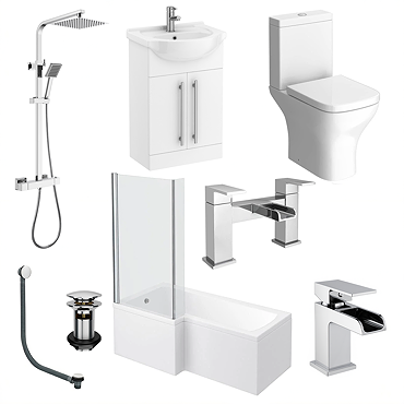 AquaSure Cove L-Shaped Waterproof Chrome Square Complete Bathroom Suite