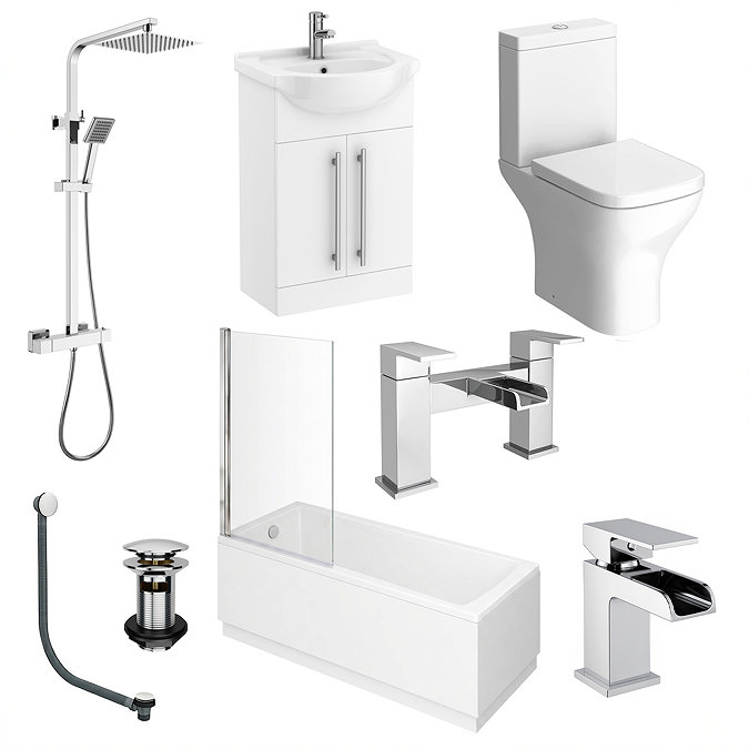 AquaSure Cove Waterproof Chrome Square Complete Bathroom Suite - Close Coupled WC