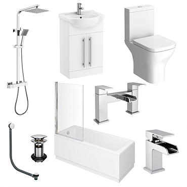 AquaSure Cove Waterproof Chrome Square Complete Bathroom Suite - Close Coupled WC