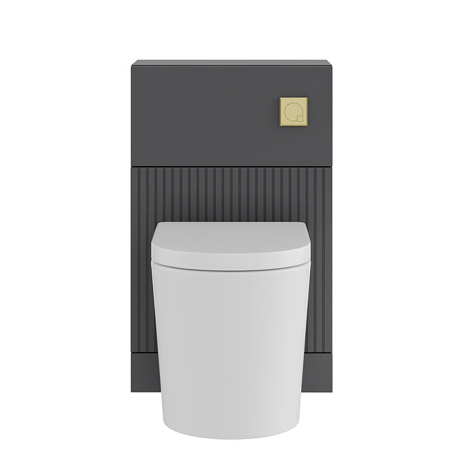 AquaSure Fluted Anthracite Complete Toilet Unit (Round Pan, Cistern, Brushed Brass Flush)