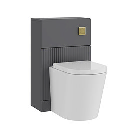 AquaSure Fluted Anthracite Complete Toilet Unit (Round Pan, Cistern, Brushed Brass Flush)