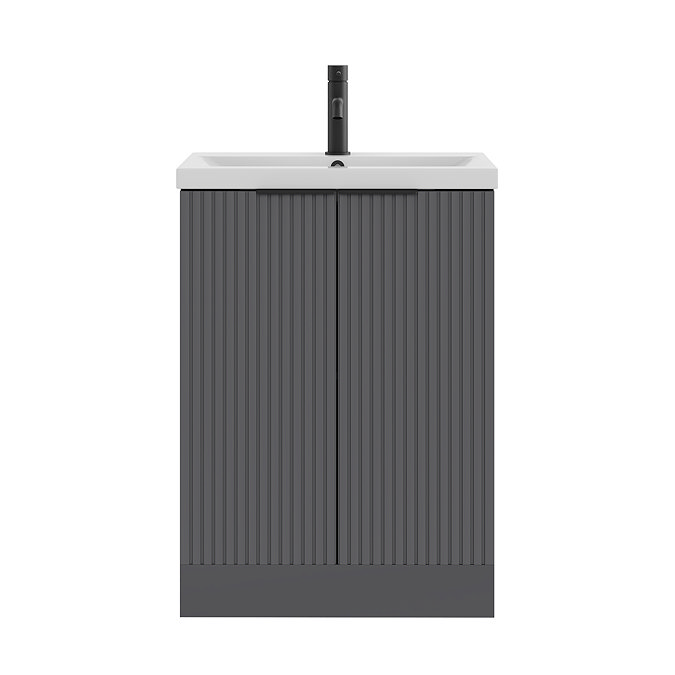 AquaSure Fluted Waterproof PVC Vanity Satin Anthracite - 600mm with Matt Black Handles