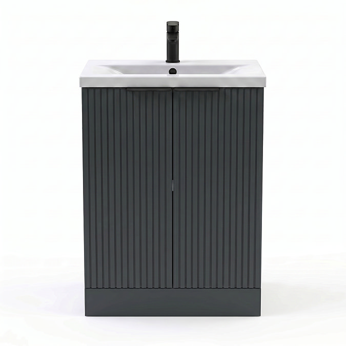 AquaSure Fluted Waterproof PVC Vanity Satin Anthracite - 600mm with Matt Black Handles