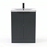AquaSure Fluted Waterproof PVC Vanity Satin Anthracite - 600mm with Matt Black Handles