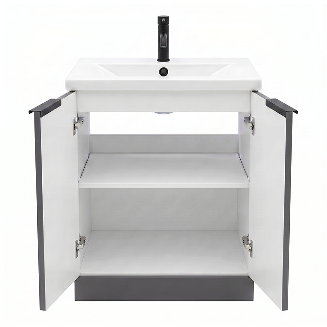AquaSure Fluted Waterproof PVC Vanity Satin Anthracite - 600mm with Matt Black Handles