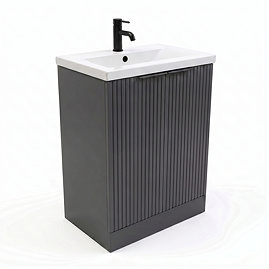 AquaSure Fluted Waterproof PVC Vanity Satin Anthracite - 600mm with Matt Black Handles