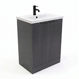 AquaSure Fluted Waterproof PVC Vanity Satin Anthracite - 600mm with Matt Black Handles