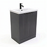 AquaSure Fluted Waterproof PVC Vanity Satin Anthracite - 600mm with Matt Black Handles