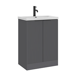 AquaSure Fluted Waterproof PVC Vanity Satin Anthracite - 600mm with Matt Black Handles