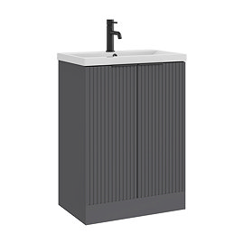 AquaSure Fluted Waterproof PVC Vanity Satin Anthracite - 600mm with Matt Black Handles