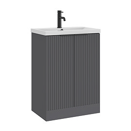 AquaSure Fluted Waterproof PVC Vanity Satin Anthracite - 600mm with Matt Black Handles