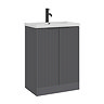 AquaSure Fluted Waterproof PVC Vanity Satin Anthracite - 600mm with Matt Black Handles