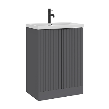 AquaSure Fluted Waterproof PVC Vanity Satin Anthracite - 600mm with Matt Black Handles