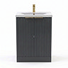 AquaSure Fluted Waterproof PVC Vanity Satin Anthracite - 600mm with Brushed Brass Handles