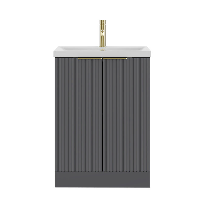 AquaSure Fluted Waterproof PVC Vanity Satin Anthracite - 600mm with Brushed Brass Handles