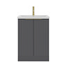 AquaSure Fluted Waterproof PVC Vanity Satin Anthracite - 600mm with Brushed Brass Handles
