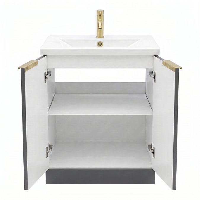 AquaSure Fluted Waterproof PVC Vanity Satin Anthracite - 600mm with Brushed Brass Handles