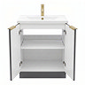 AquaSure Fluted Waterproof PVC Vanity Satin Anthracite - 600mm with Brushed Brass Handles