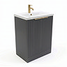 AquaSure Fluted Waterproof PVC Vanity Satin Anthracite - 600mm with Brushed Brass Handles