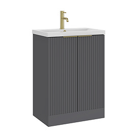 AquaSure Fluted Waterproof PVC Vanity Satin Anthracite - 600mm with Brushed Brass Handles