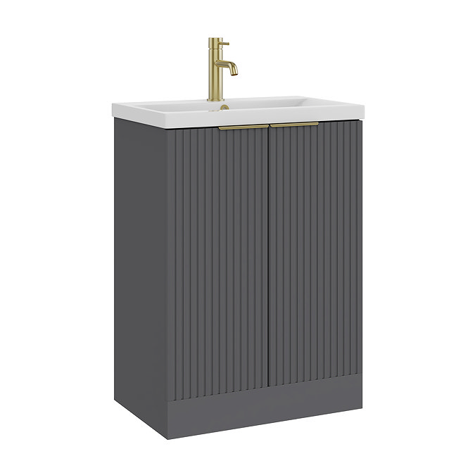 AquaSure Fluted Waterproof PVC Vanity Satin Anthracite - 600mm with Brushed Brass Handles