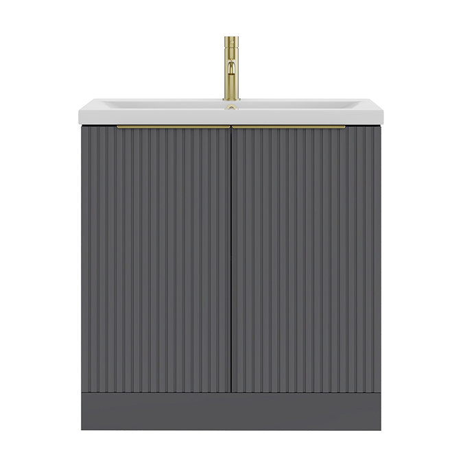 AquaSure Fluted Waterproof PVC Vanity Unit Satin Anthracite - 800mm with Brushed Brass Handles