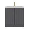 AquaSure Fluted Waterproof PVC Vanity Unit Satin Anthracite - 800mm with Brushed Brass Handles