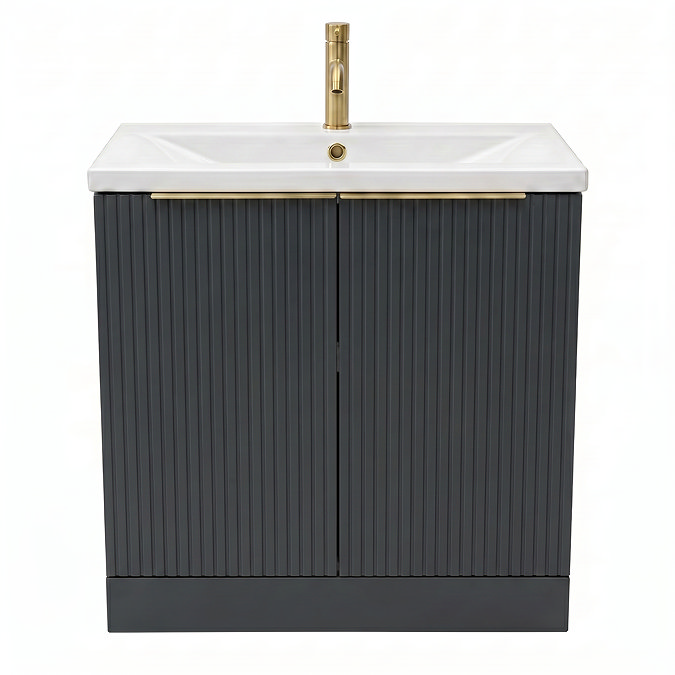 AquaSure Fluted Waterproof PVC Vanity Unit Satin Anthracite - 800mm with Brushed Brass Handles