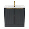 AquaSure Fluted Waterproof PVC Vanity Unit Satin Anthracite - 800mm with Brushed Brass Handles