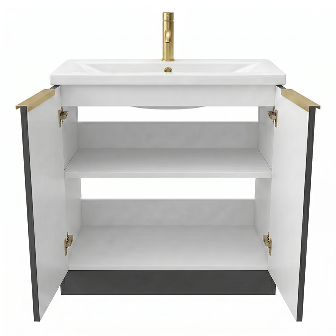AquaSure Fluted Waterproof PVC Vanity Unit Satin Anthracite - 800mm with Brushed Brass Handles