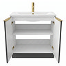 AquaSure Fluted Waterproof PVC Vanity Unit Satin Anthracite - 800mm with Brushed Brass Handles