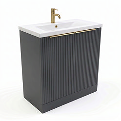 AquaSure Fluted Waterproof PVC Vanity Unit Satin Anthracite - 800mm with Brushed Brass Handles
