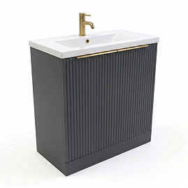 AquaSure Fluted Waterproof PVC Vanity Unit Satin Anthracite - 800mm with Brushed Brass Handles