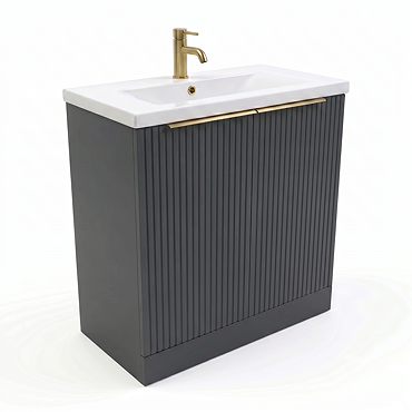 AquaSure Fluted Waterproof PVC Vanity Unit Satin Anthracite - 800mm with Brushed Brass Handles
