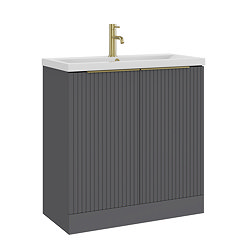 AquaSure Fluted Waterproof PVC Vanity Unit Satin Anthracite - 800mm with Brushed Brass Handles